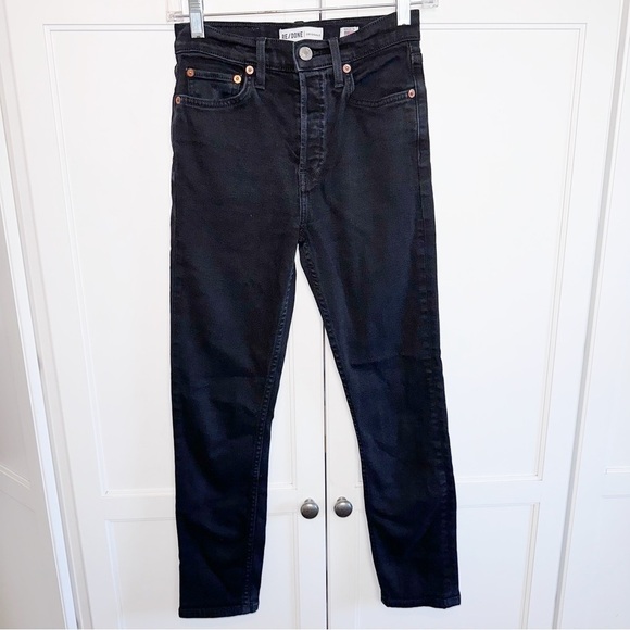 Re/Done Comfort Stretch High Rise Ankle Crop In Black 25 Y2K Grunge Punk - Picture 2 of 15